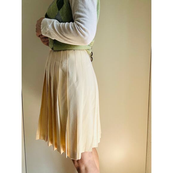 Vintage 90s Wool Pleated Skirt Cream Size Medium/10 Prep Twee Schoolgirl Looks - Picture 7 of 10